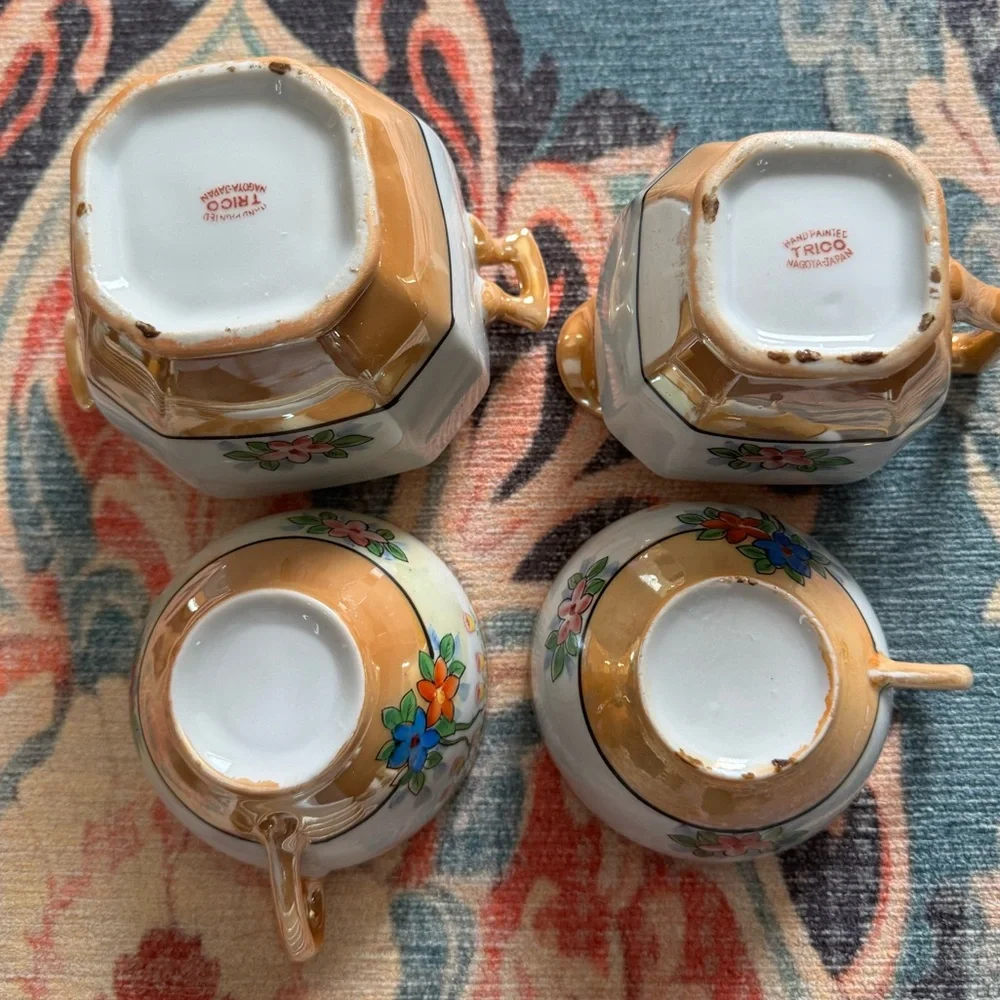 TRICO Hand Painted Elegant Gold and White Tea Set
